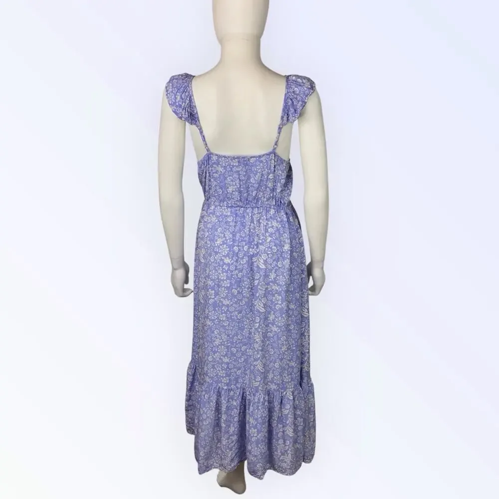 J Crew Blue & White Floral Midi Dress Ruffle Cottagecore Summer Dress